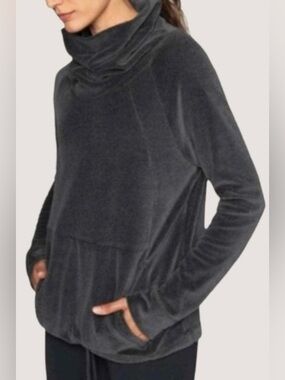 Athleta Sz S Velour Cowlneck Sweatshirt  black Cotton Nylon Pullover